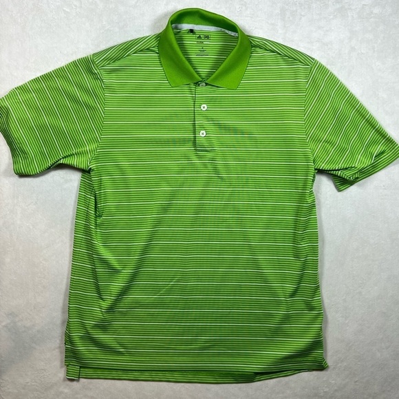 Men’s Medium Adidas Green Stripe ClimaLite Golf Performance Polo Shirt - Picture 2 of 11